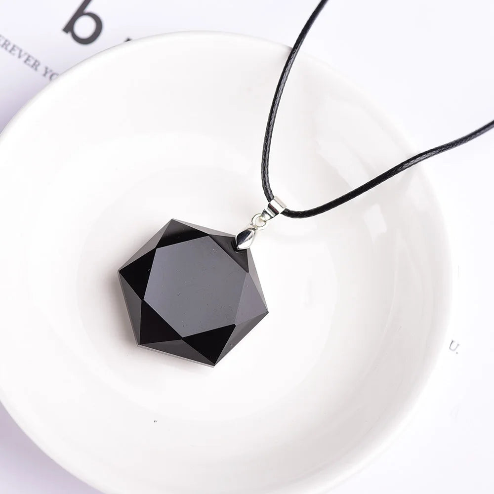 Obsidian Hexagram Necklaces for Women Nature Energy Stone Pendants Obsidian Star of David Pendant Lucky Love Crystal Men Jewelry