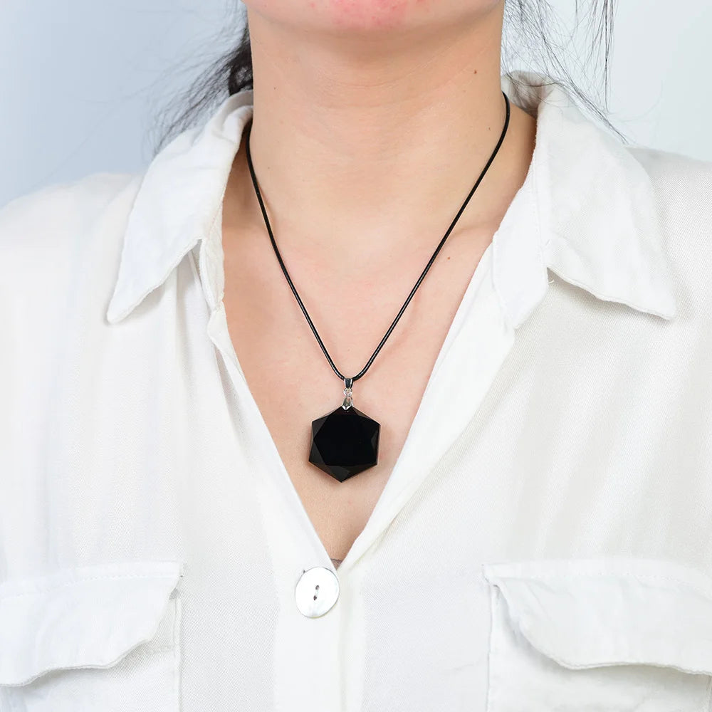 Obsidian Hexagram Necklaces for Women Nature Energy Stone Pendants Obsidian Star of David Pendant Lucky Love Crystal Men Jewelry