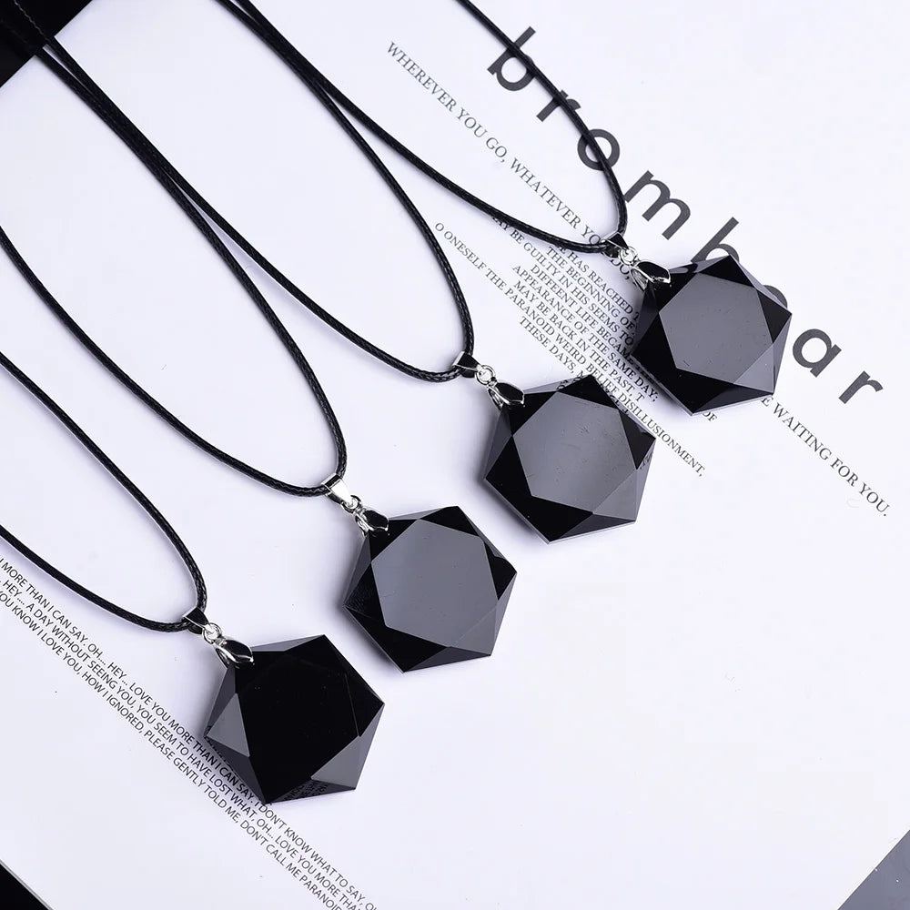 Obsidian Hexagram Necklaces for Women Nature Energy Stone Pendants Obsidian Star of David Pendant Lucky Love Crystal Men Jewelry