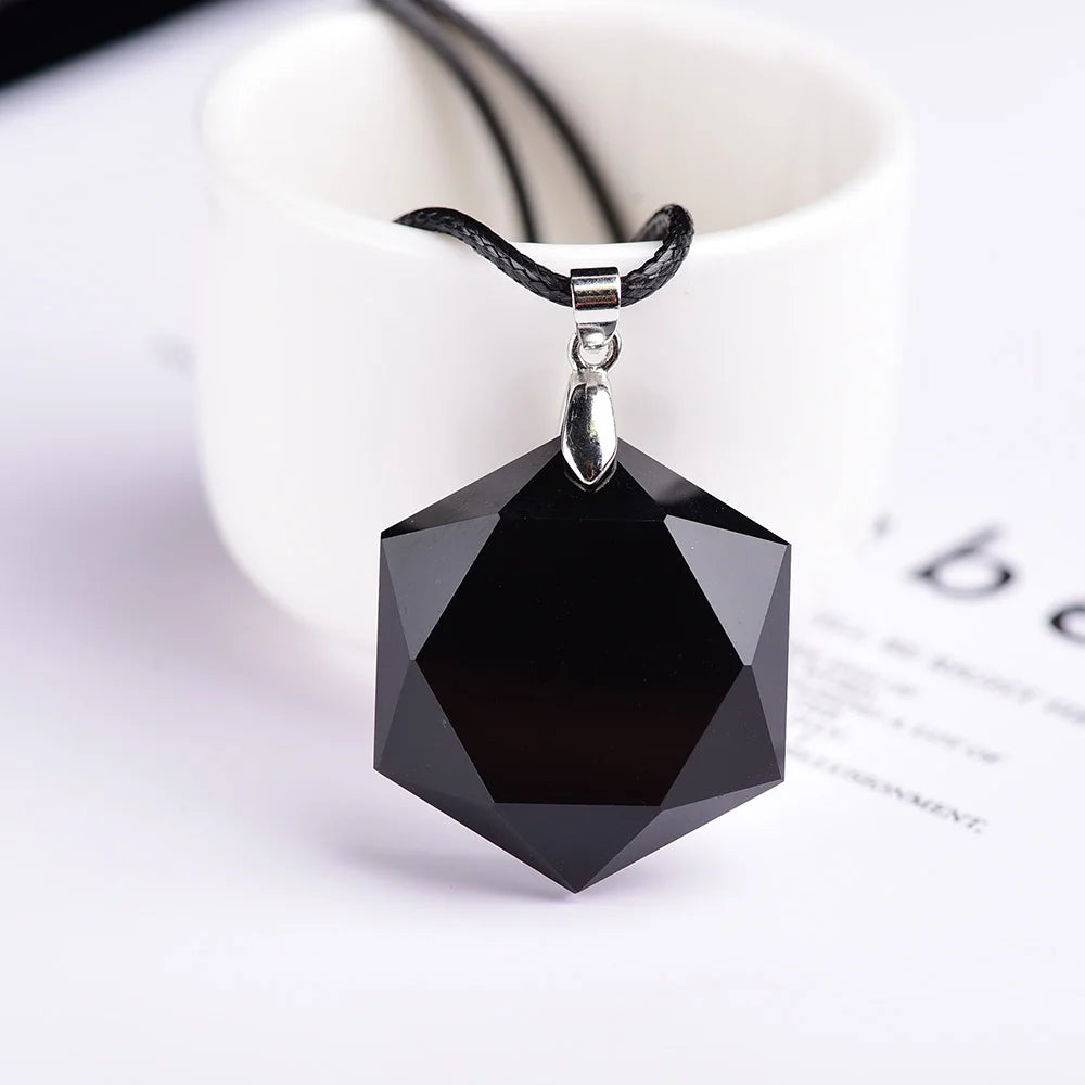 Obsidian Hexagram Necklaces for Women Nature Energy Stone Pendants Obsidian Star of David Pendant Lucky Love Crystal Men Jewelry