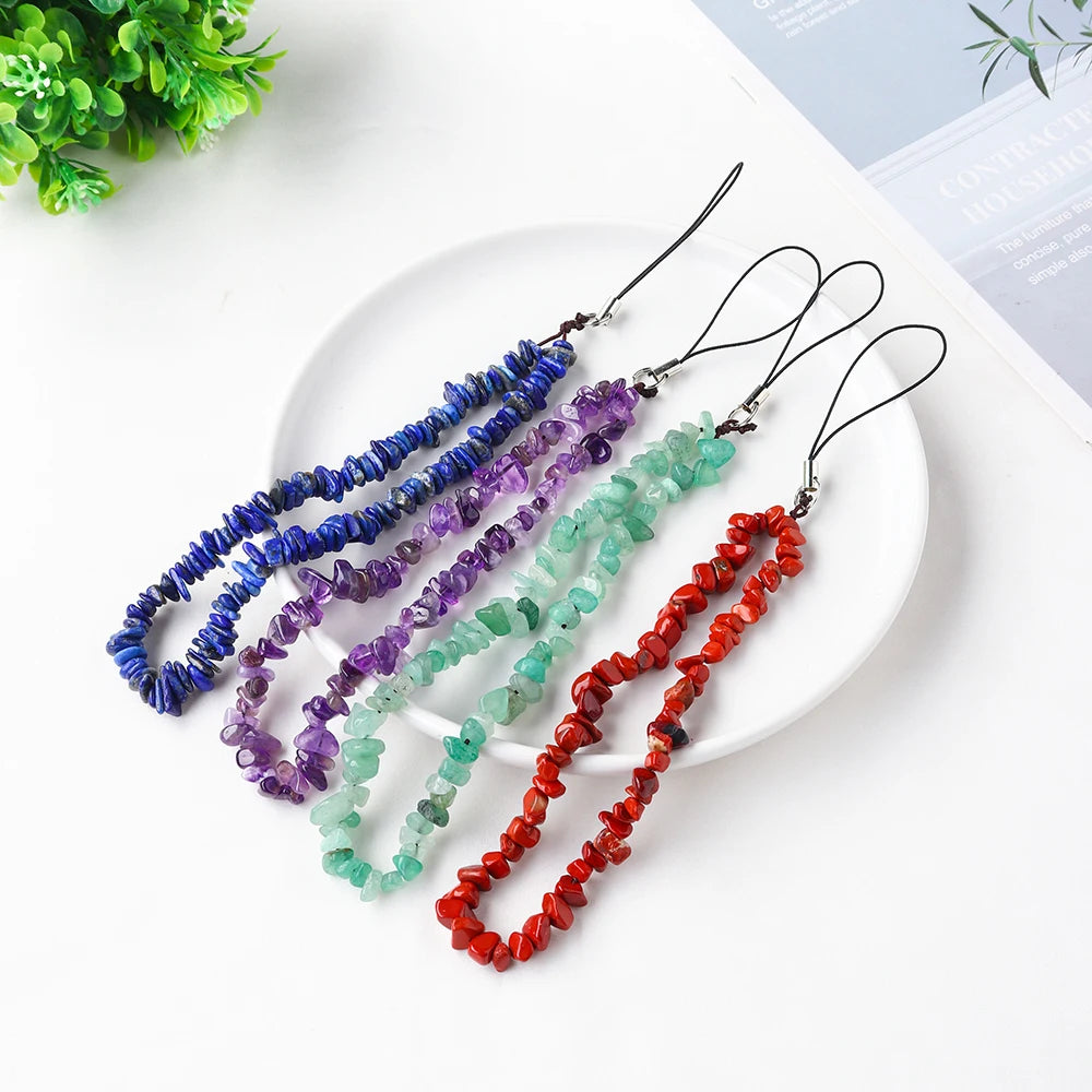 Phone Chain Hanging Natural Stone Crystal Gravel  DIY Key Buckle Mobile Pendant Healing Gemstone Phone Cord Rope Hanging Cord