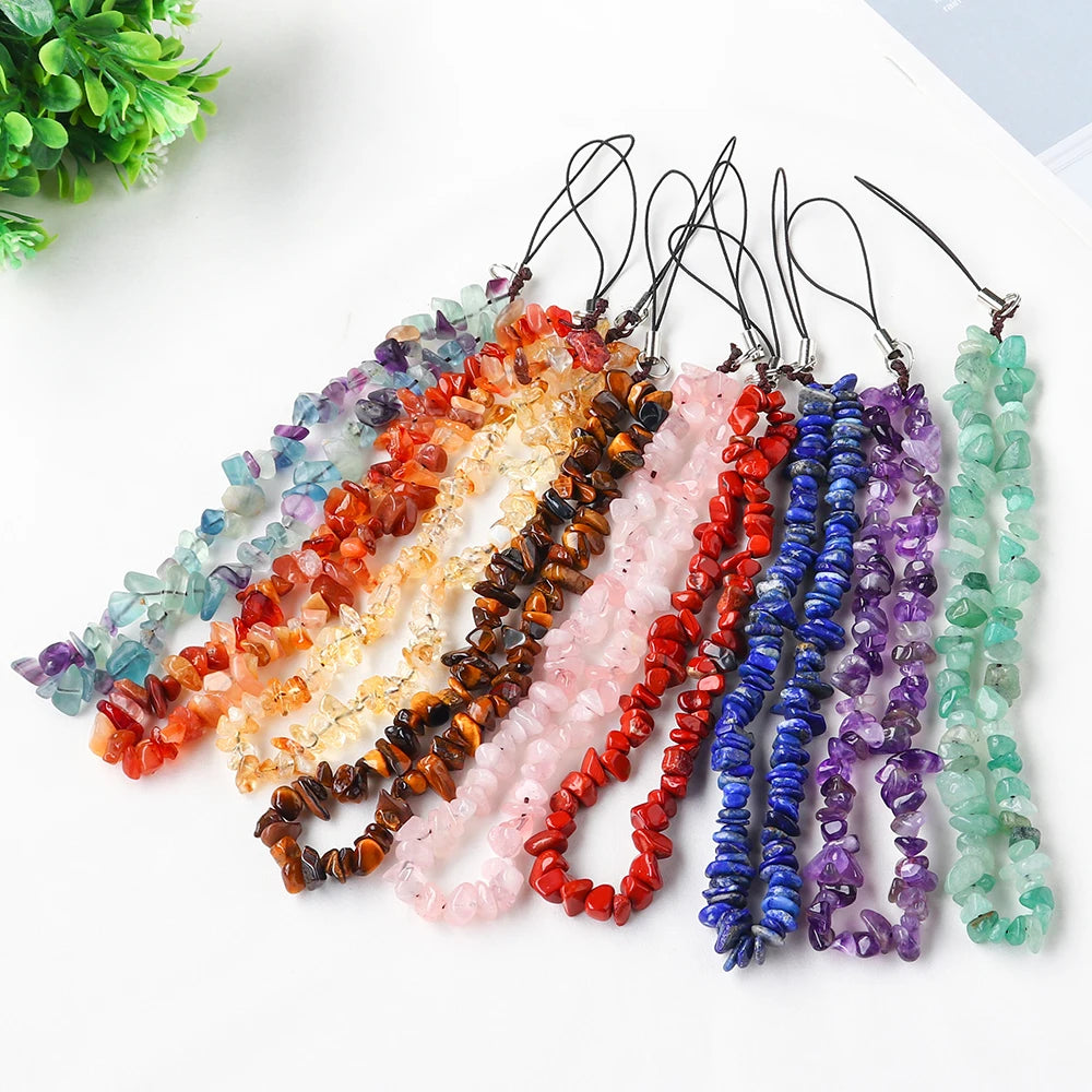 Phone Chain Hanging Natural Stone Crystal Gravel  DIY Key Buckle Mobile Pendant Healing Gemstone Phone Cord Rope Hanging Cord