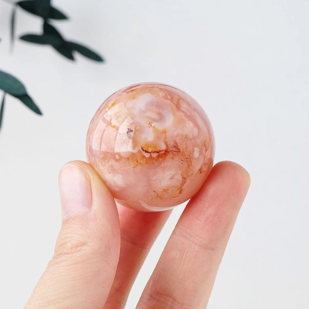 Pink Cherry Blossom Agate Crystal Ball  Mineral Natural Healing Crystals And Stones Sphere Massage Globe Trinket Decor