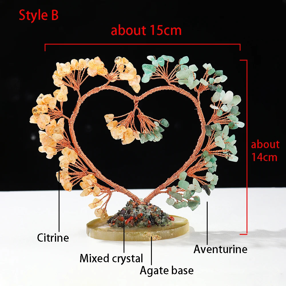 RUNYANGSHI Natural Heart Shaped Lucky Tree Quartz Gravel Handicraft Ornaments Amethyst Christmas Tree Gift