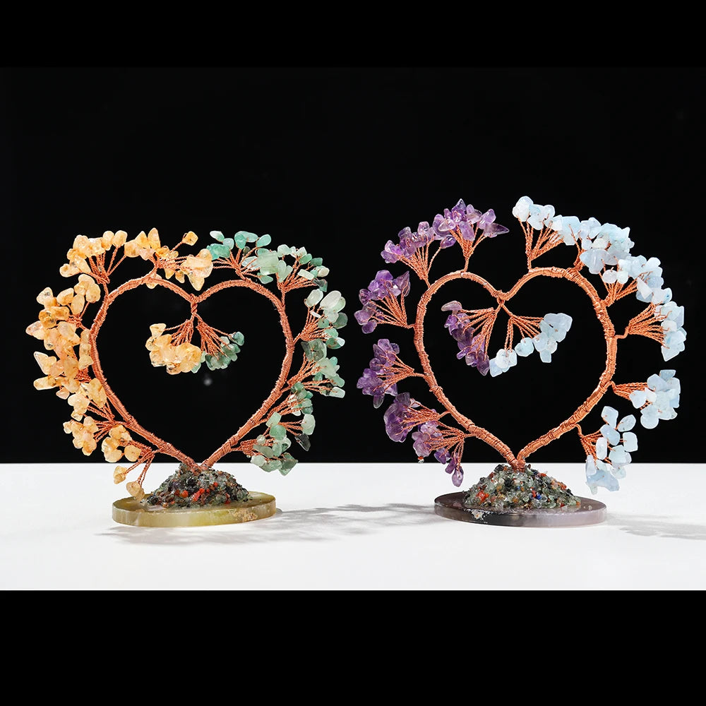 RUNYANGSHI Natural Heart Shaped Lucky Tree Quartz Gravel Handicraft Ornaments Amethyst Christmas Tree Gift