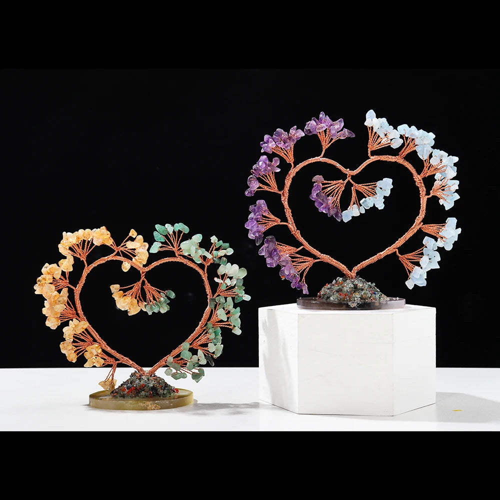 RUNYANGSHI Natural Heart Shaped Lucky Tree Quartz Gravel Handicraft Ornaments Amethyst Christmas Tree Gift