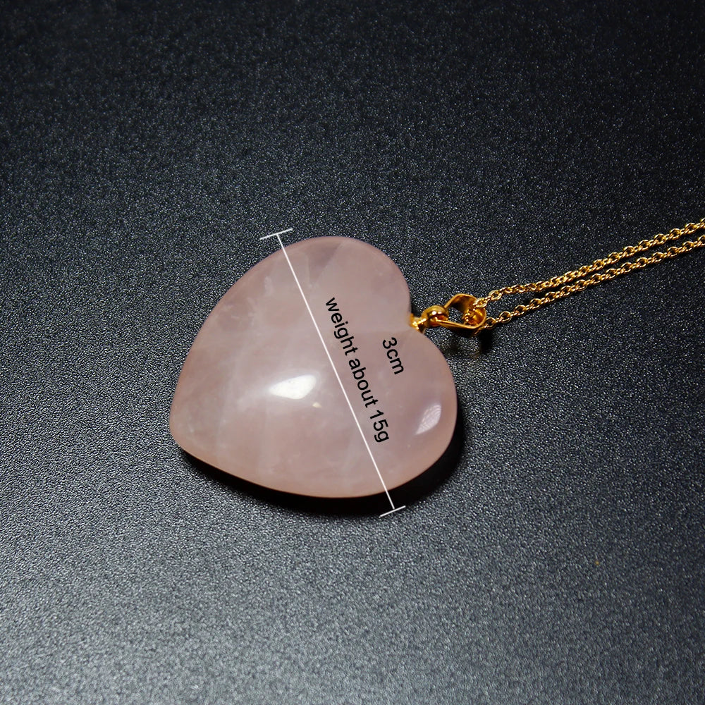 Buyde 1 pc   Natural Rose Quartzs GemStone Bead pink crystal Heart Gold Plated Reiki  stone Chakra Pendant Necklace