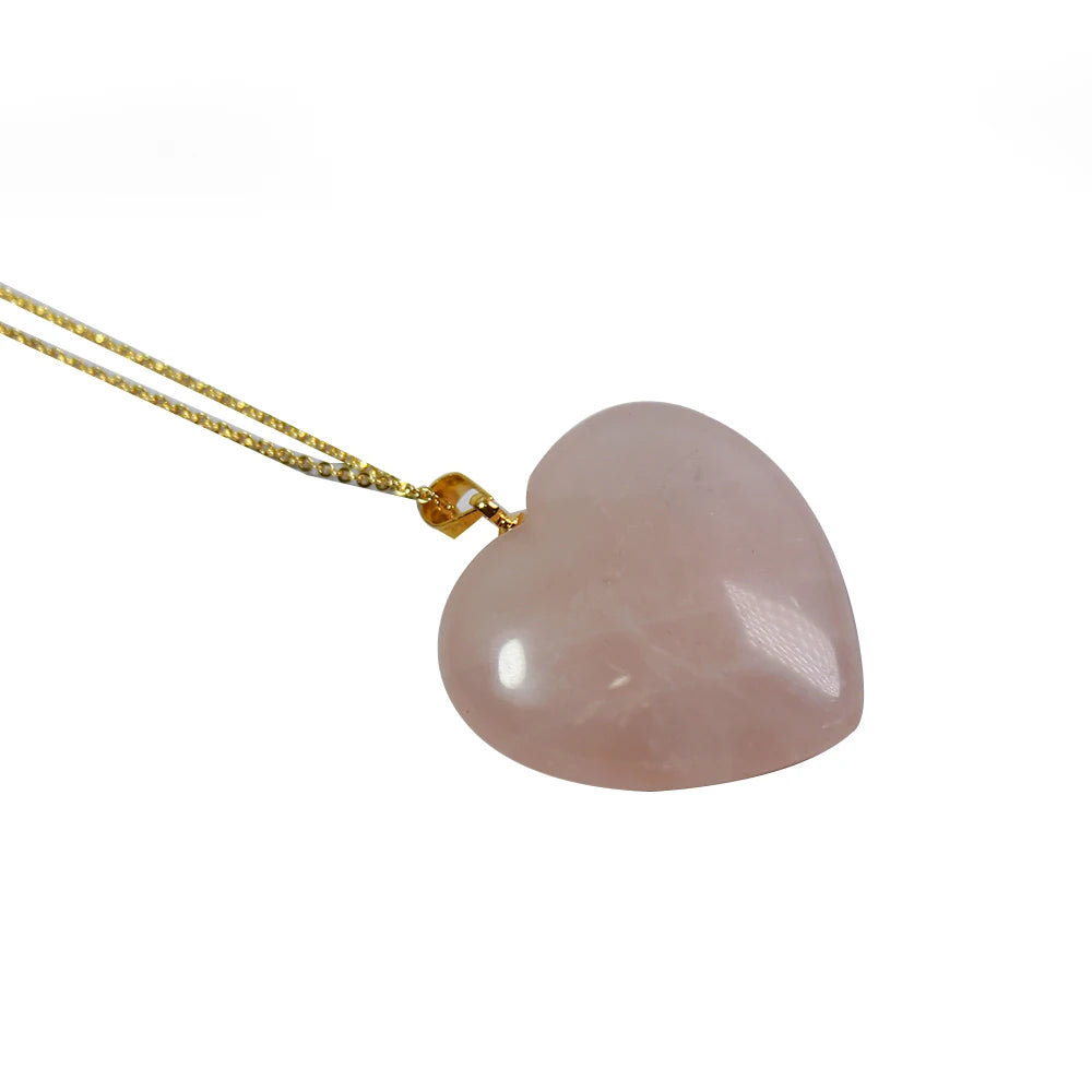 Buyde 1 pc   Natural Rose Quartzs GemStone Bead pink crystal Heart Gold Plated Reiki  stone Chakra Pendant Necklace