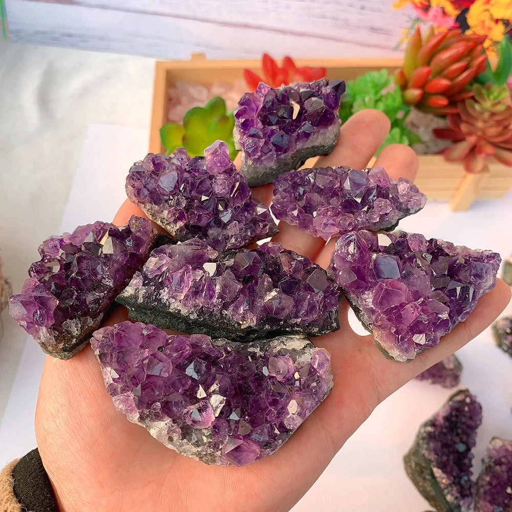 Buyde 1Pc High Quality Uruguay Amethyst Raw Stone Natural Amethyst Cluster Dark Purple Quartz Energy Decoration