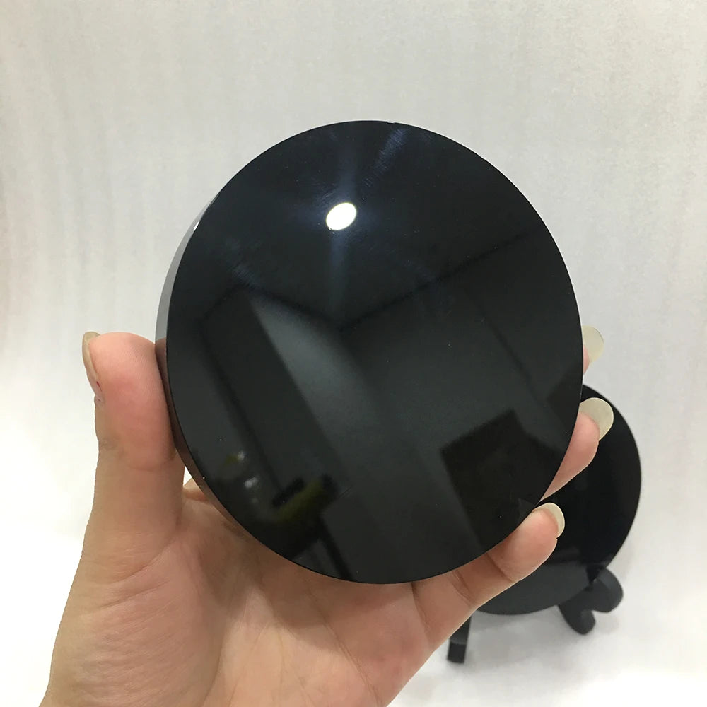 Buyde 1pc 100% Natural black obsidian stone circle disk round plate fengshui mirror for home office decor