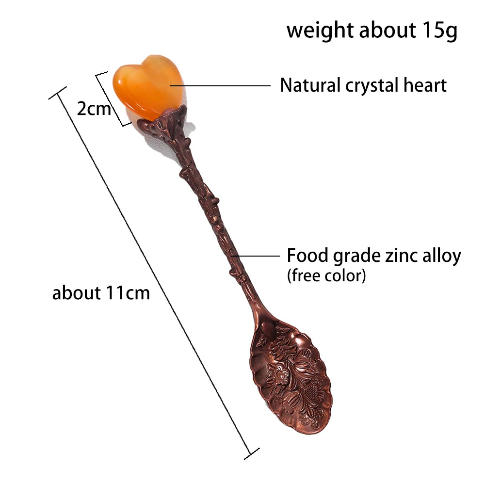 Buyde 1pc Carved Coffee Teaspoon Natural Crystal Heart-shaped Energy Spoon Healthy Quartz Decoration