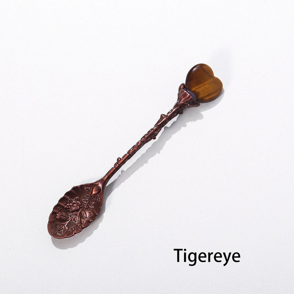 Buyde 1pc Carved Coffee Teaspoon Natural Crystal Heart-shaped Energy Spoon Healthy Quartz Decoration