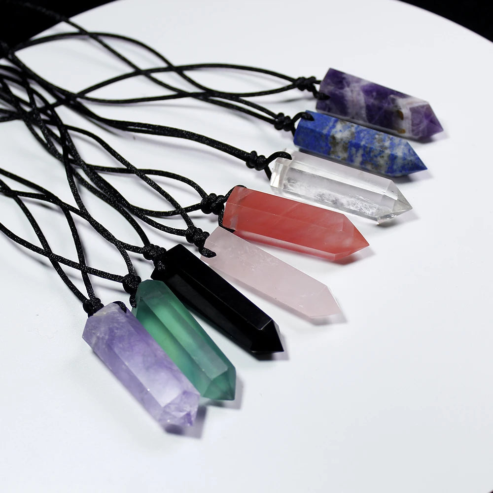 Buyde 1pc  Healing crystal Point Chakra Pendants Hexagonal Quartz Crystals Bullet Shape Stone DIY Pendulum Beads Jewelry