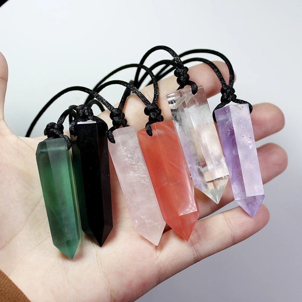 Buyde 1pc  Healing crystal Point Chakra Pendants Hexagonal Quartz Crystals Bullet Shape Stone DIY Pendulum Beads Jewelry