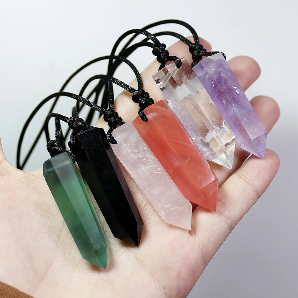 Buyde 1pc  Healing crystal Point Chakra Pendants Hexagonal Quartz Crystals Bullet Shape Stone DIY Pendulum Beads Jewelry