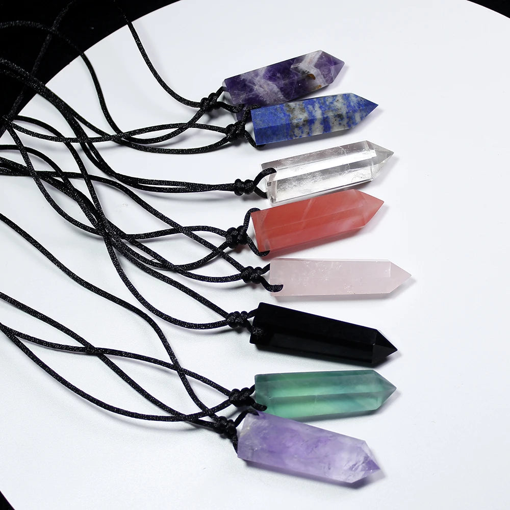 Buyde 1pc  Healing crystal Point Chakra Pendants Hexagonal Quartz Crystals Bullet Shape Stone DIY Pendulum Beads Jewelry