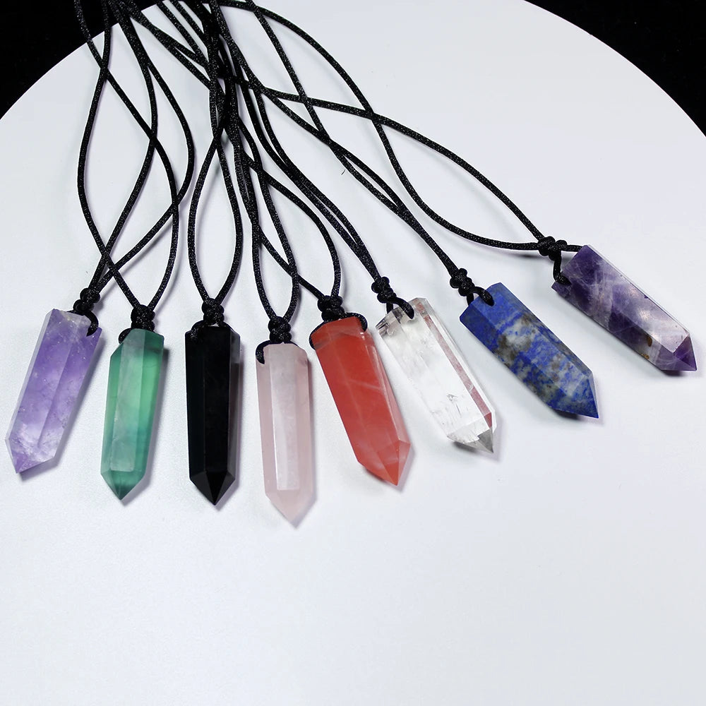 Buyde 1pc  Healing crystal Point Chakra Pendants Hexagonal Quartz Crystals Bullet Shape Stone DIY Pendulum Beads Jewelry