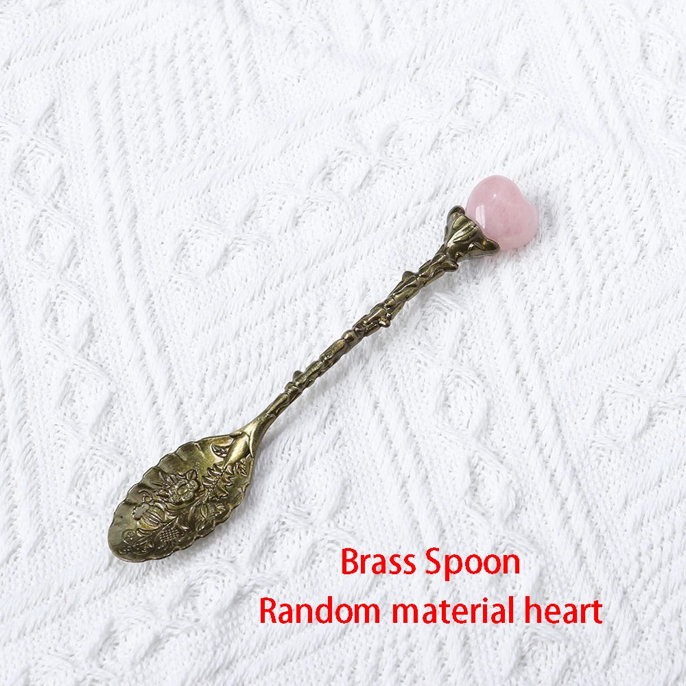 Buyde 1pc Natural Crystal Heart Teaspoon Energy Rose Quartz Kitchen Decoration Dessert Spoon Mother Gift