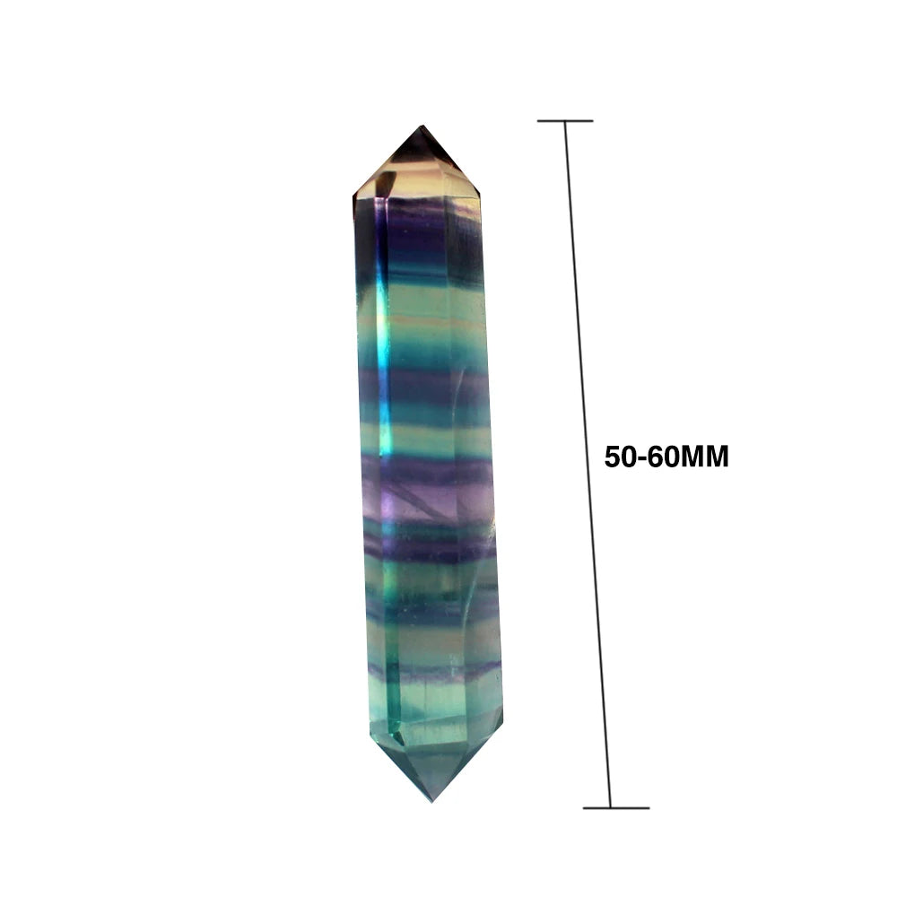 Buyde 1pc Natural Crystal Rainbow Fluorite original stone stripe fluorite hexagonal arris double pointed column