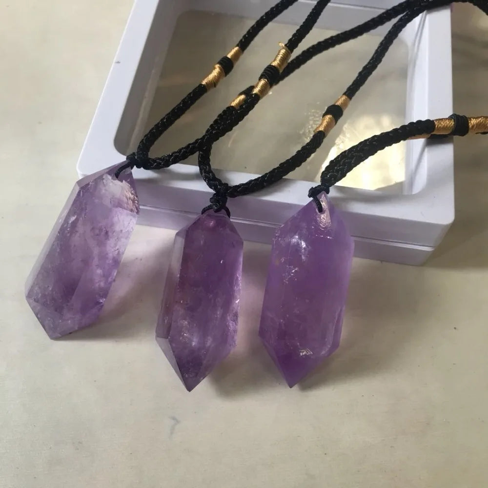 Buyde 1pc Natural Stone Pendants Amethyst Bullet Hexagonal Point Pendulum Column Reiki Healing Chakra Jewelry