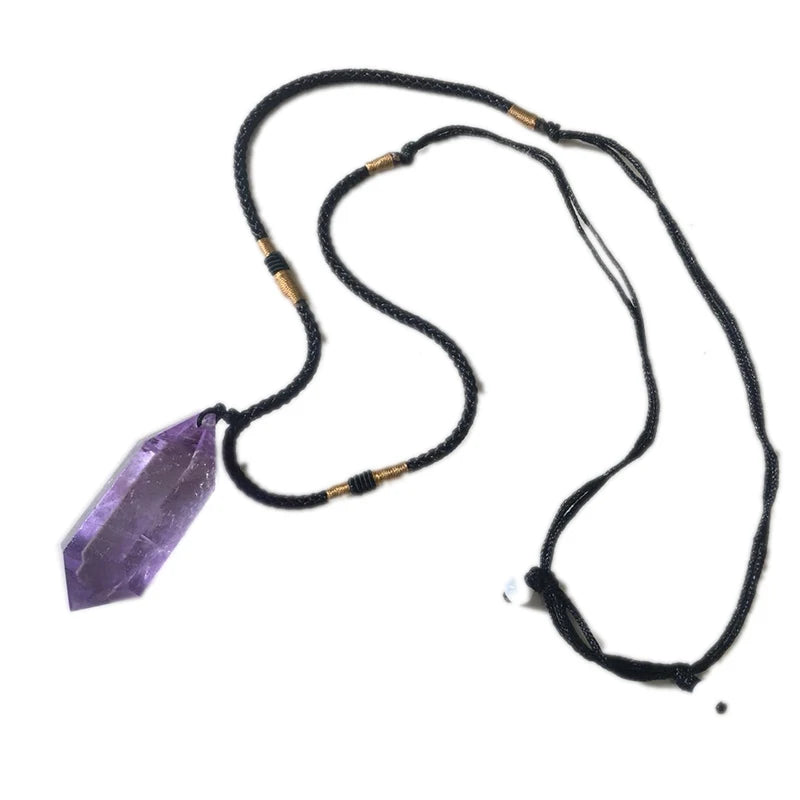 Buyde 1pc Natural Stone Pendants Amethyst Bullet Hexagonal Point Pendulum Column Reiki Healing Chakra Jewelry