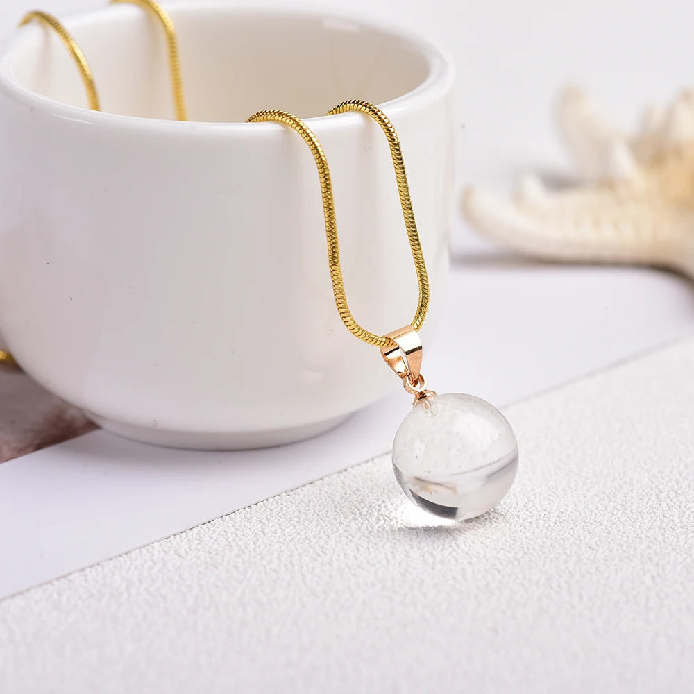 Buyde 1pc Natural crystal stone clear quartz ball 15mm pendant Beads Ball Necklace Fashion Transfer Love Crystal Jewelry