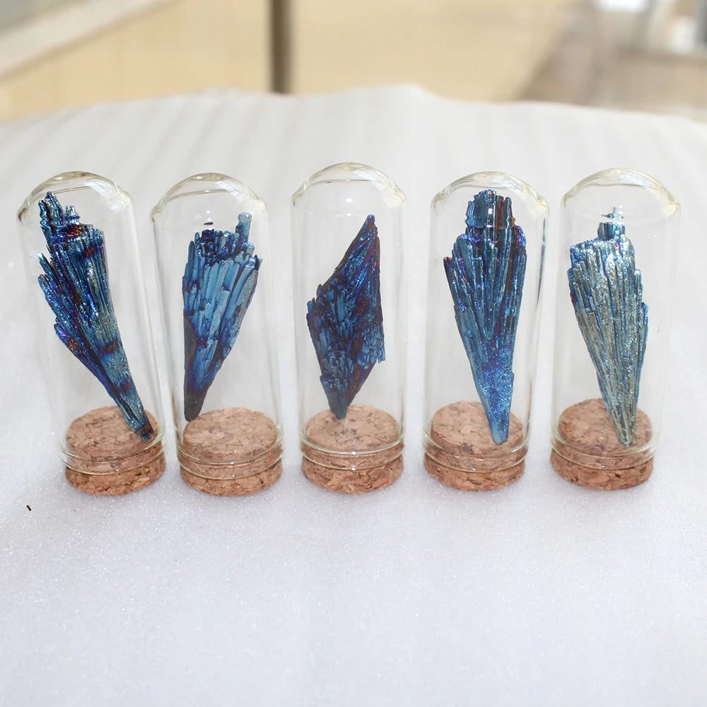 Buyde 1pc Natural crystal tourmaline Electroplating Blue Peacock Tail Feather Decorative Landscape Bottle