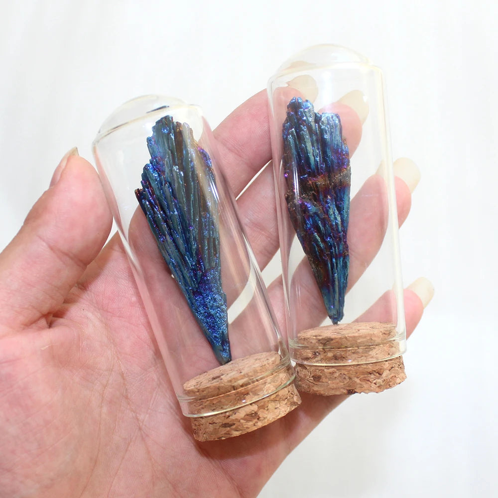 Buyde 1pc Natural crystal tourmaline Electroplating Blue Peacock Tail Feather Decorative Landscape Bottle