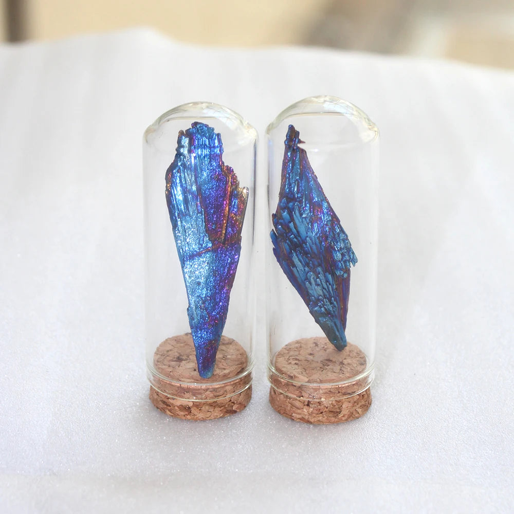 Buyde 1pc Natural crystal tourmaline Electroplating Blue Peacock Tail Feather Decorative Landscape Bottle