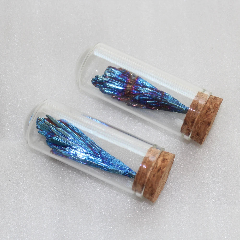 Buyde 1pc Natural crystal tourmaline Electroplating Blue Peacock Tail Feather Decorative Landscape Bottle