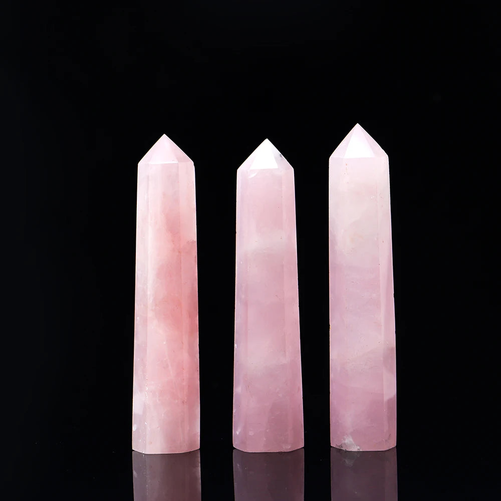 Buyde 1pc Natural rose quartz crystal point  Pink crystal column Hand polished hexagon for Home Furnishing decoration