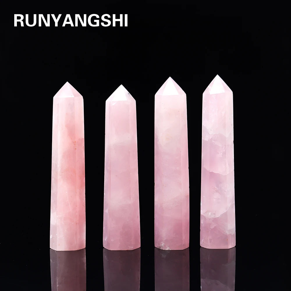 Buyde 1pc Natural rose quartz crystal point  Pink crystal column Hand polished hexagon for Home Furnishing decoration