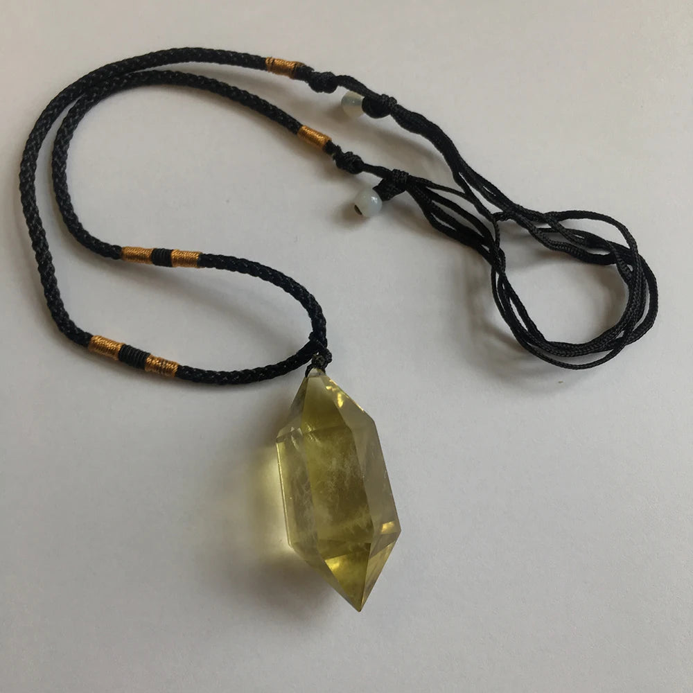 Buyde 1pc Natural stone Pendants citrine crystal point Hexagonal Magic Wand Necklace