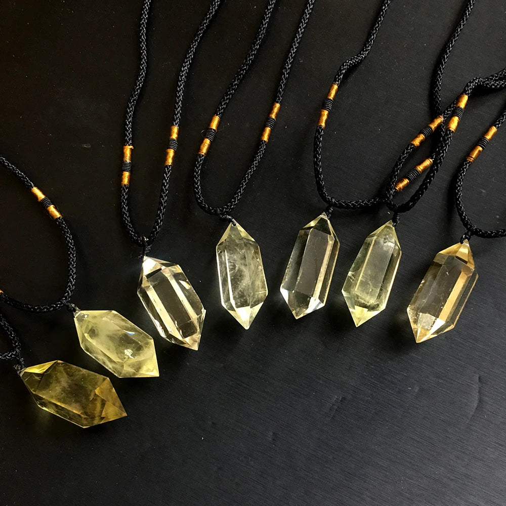 Buyde 1pc Natural stone Pendants citrine crystal point Hexagonal Magic Wand Necklace