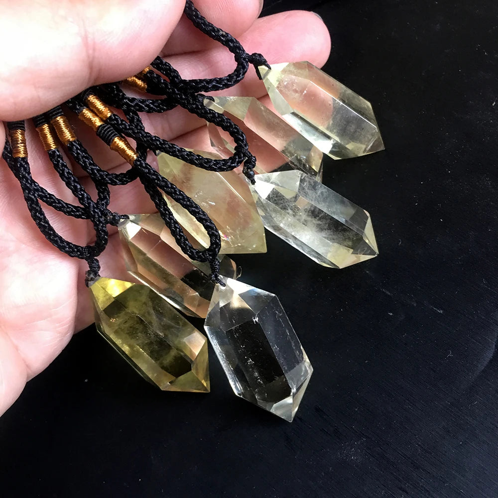 Buyde 1pc Natural stone Pendants citrine crystal point Hexagonal Magic Wand Necklace