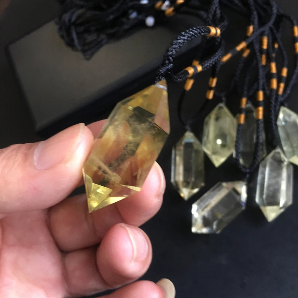 Buyde 1pc Natural stone Pendants citrine crystal point Hexagonal Magic Wand Necklace