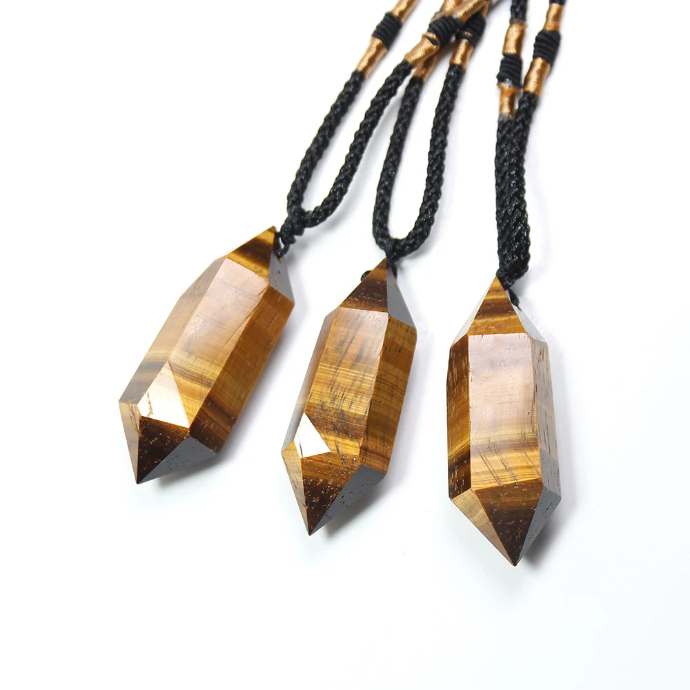 Buyde 1pc wholesale Natural tiger eye Stone Crystal quartz Hexagonal Column Shape Pendant Necklace for Jewelry making