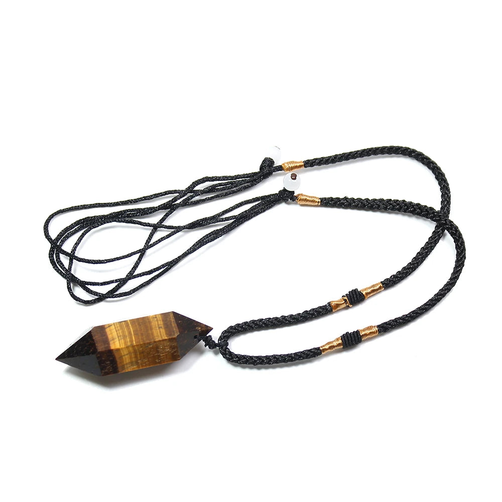 Buyde 1pc wholesale Natural tiger eye Stone Crystal quartz Hexagonal Column Shape Pendant Necklace for Jewelry making