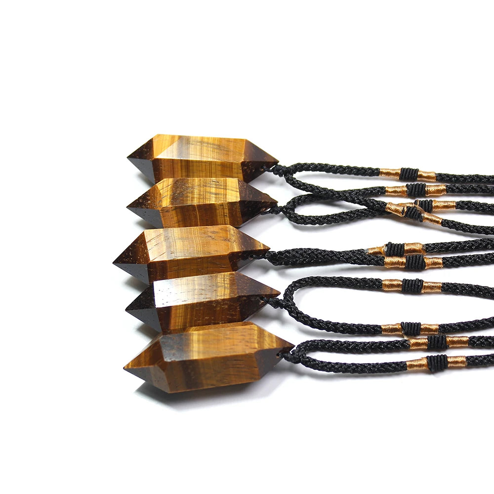 Buyde 1pc wholesale Natural tiger eye Stone Crystal quartz Hexagonal Column Shape Pendant Necklace for Jewelry making