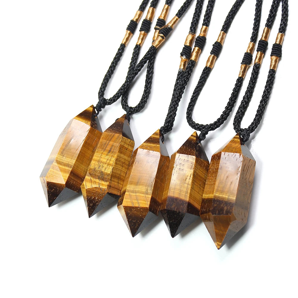 Buyde 1pc wholesale Natural tiger eye Stone Crystal quartz Hexagonal Column Shape Pendant Necklace for Jewelry making