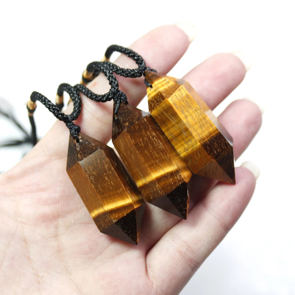 Buyde 1pc wholesale Natural tiger eye Stone Crystal quartz Hexagonal Column Shape Pendant Necklace for Jewelry making