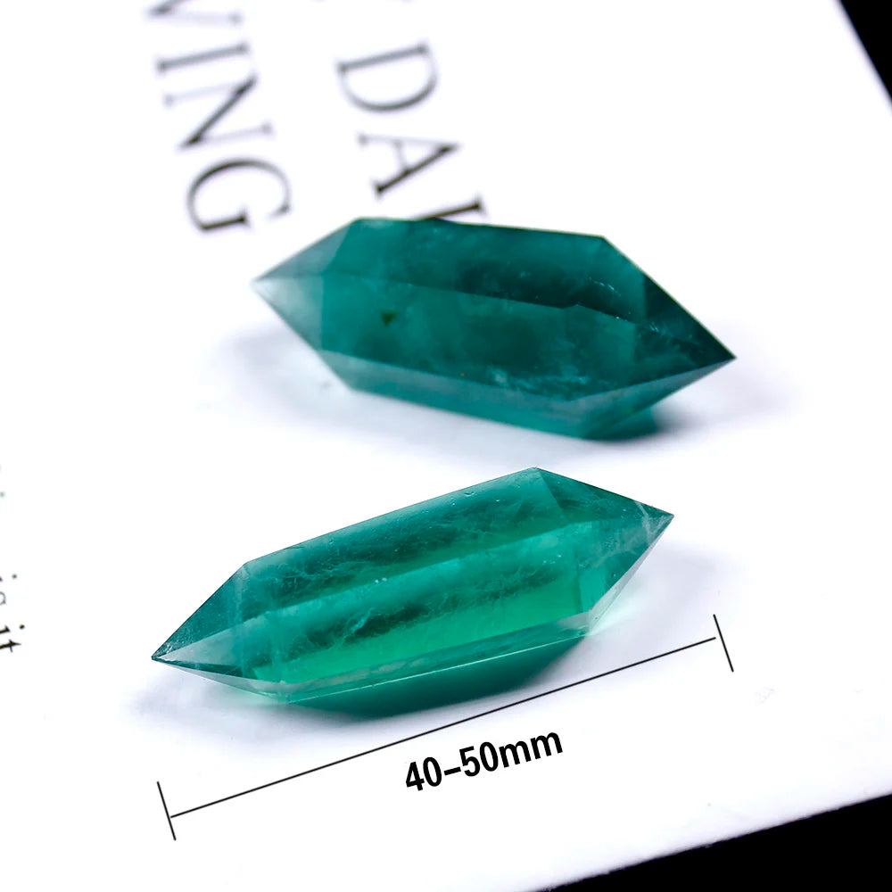 Buyde 1pcs 40-50mm Natural green fluorite crystal raw stone grinding double pointed crystal column Crystal craftwork