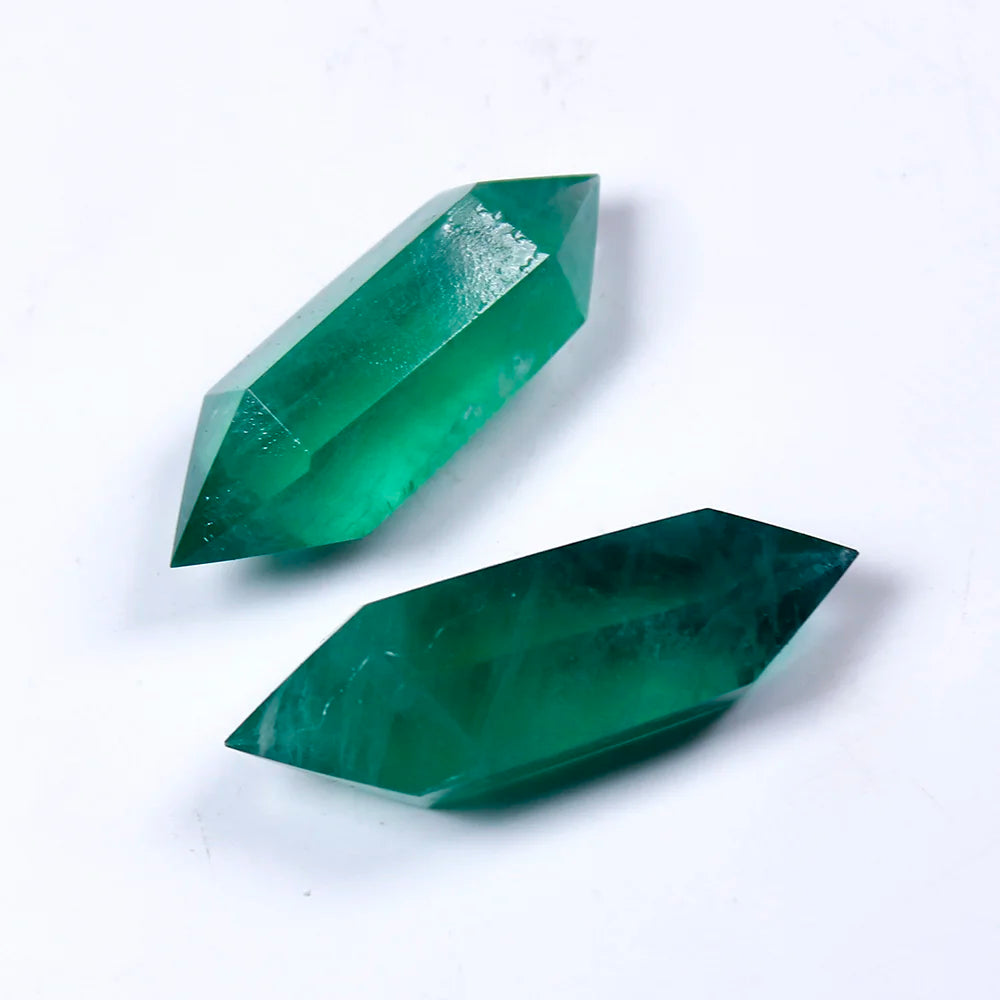 Buyde 1pcs 40-50mm Natural green fluorite crystal raw stone grinding double pointed crystal column Crystal craftwork