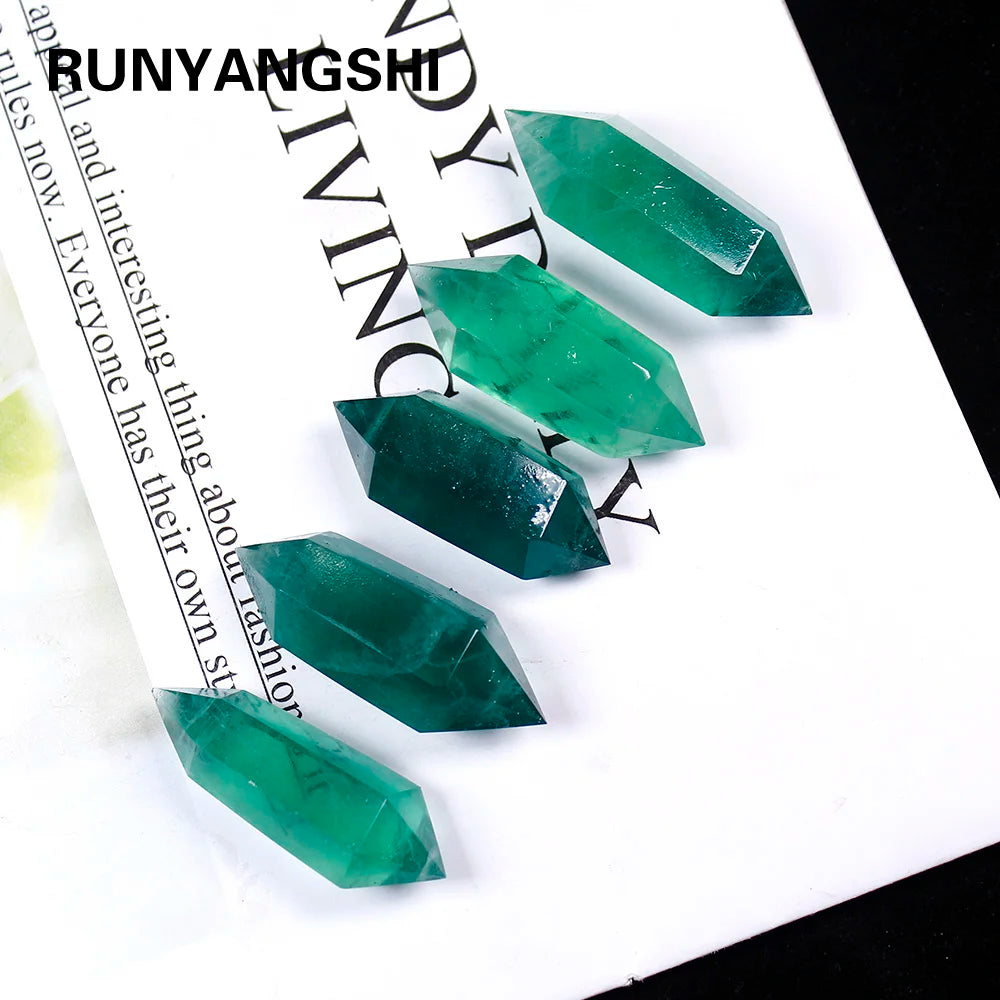 Buyde 1pcs 40-50mm Natural green fluorite crystal raw stone grinding double pointed crystal column Crystal craftwork