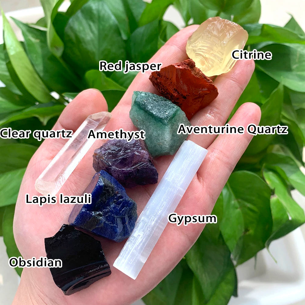 Buyde 1set Natural crystal stone seven chakras  large grain unpolished collection gift DIY ore standard combination