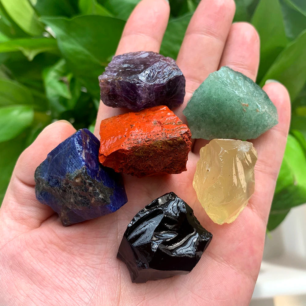 Buyde 1set Natural crystal stone seven chakras  large grain unpolished collection gift DIY ore standard combination