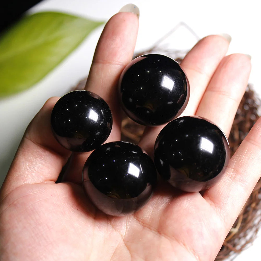 Buyde 25-35mm Natural Black Obsidian Sphere Crystal Ball Healing Stone With Stand Home Office Table Ornaments Holiday Gifts