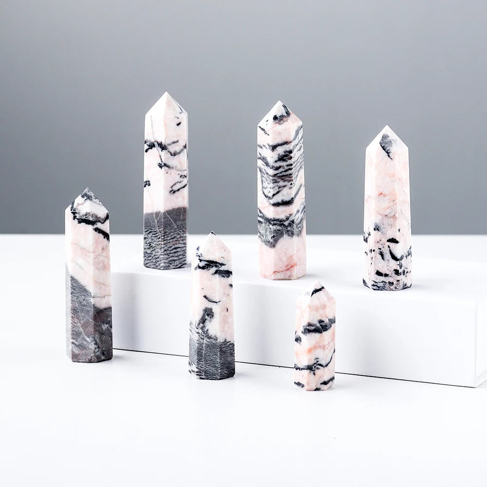 Buyde 4-8cm Natural Crystal Energy Gem Pink Zebra Stone Crystal Hexagonal Column Crystal Tower Home decoration