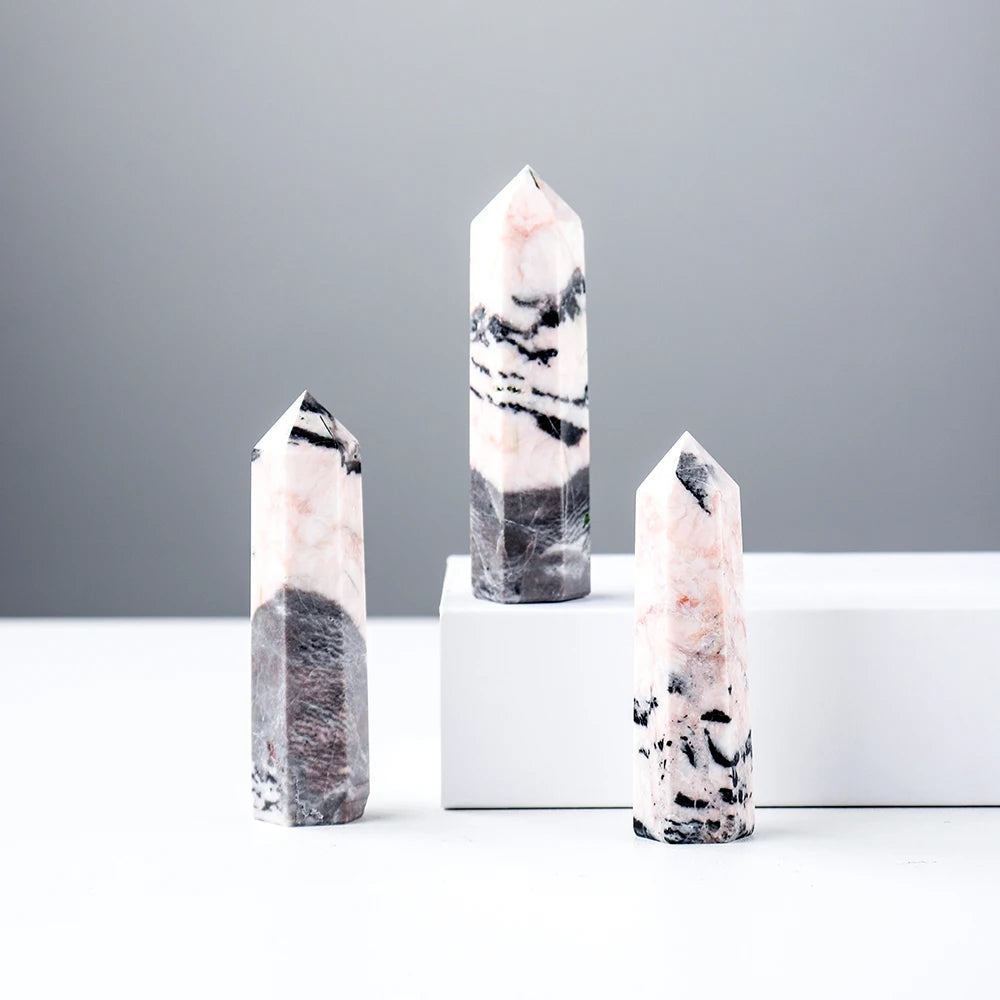 Buyde 4-8cm Natural Crystal Energy Gem Pink Zebra Stone Crystal Hexagonal Column Crystal Tower Home decoration