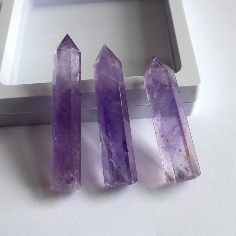 Buyde Beautiful Natural crystal column Amethyst raw stone grinding high quality crystal handicraft six prism ZH39